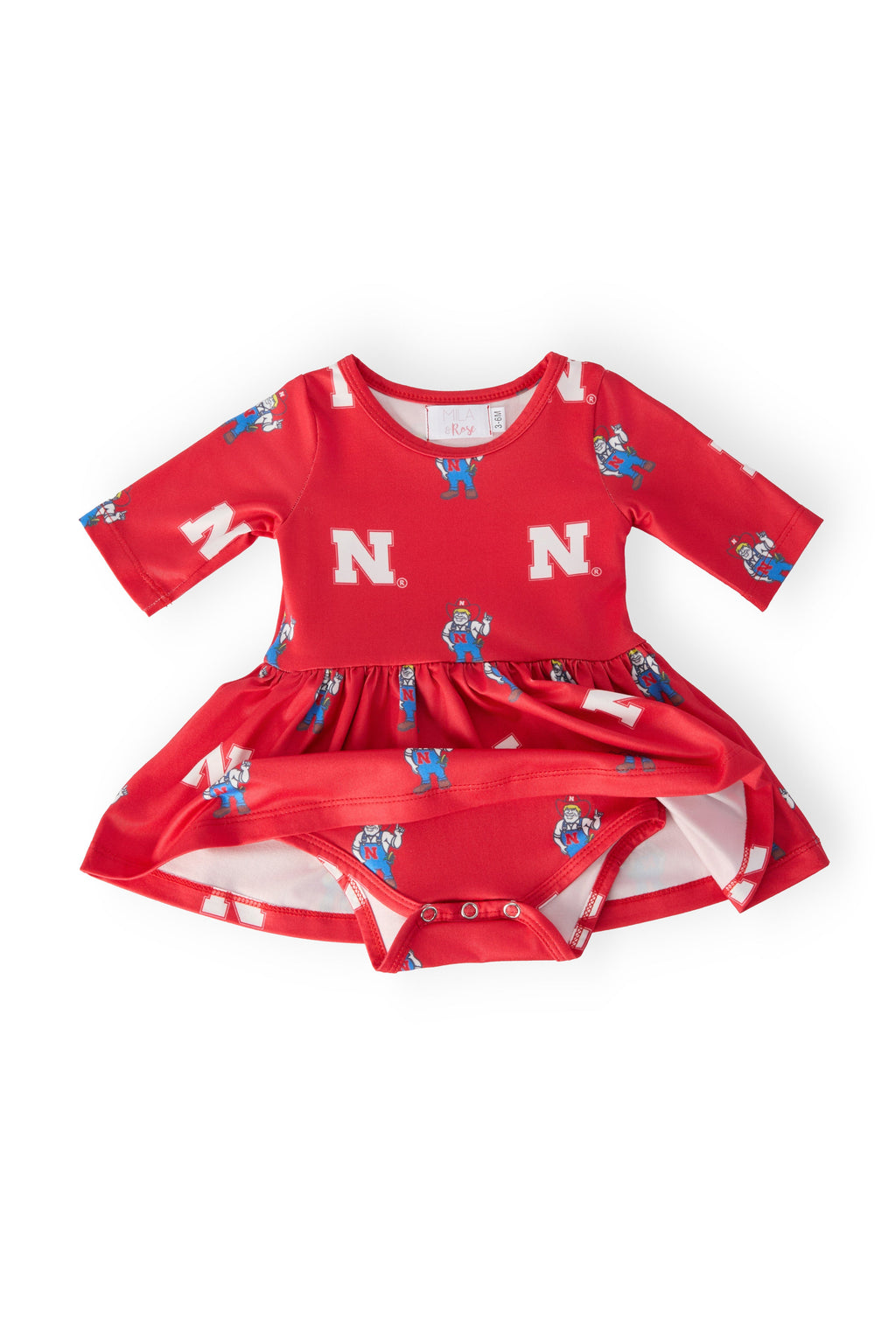 Nebraska Red Herbie Husker 3/4 Sleeve Twirl Bodysuit by Mila & Rose ®