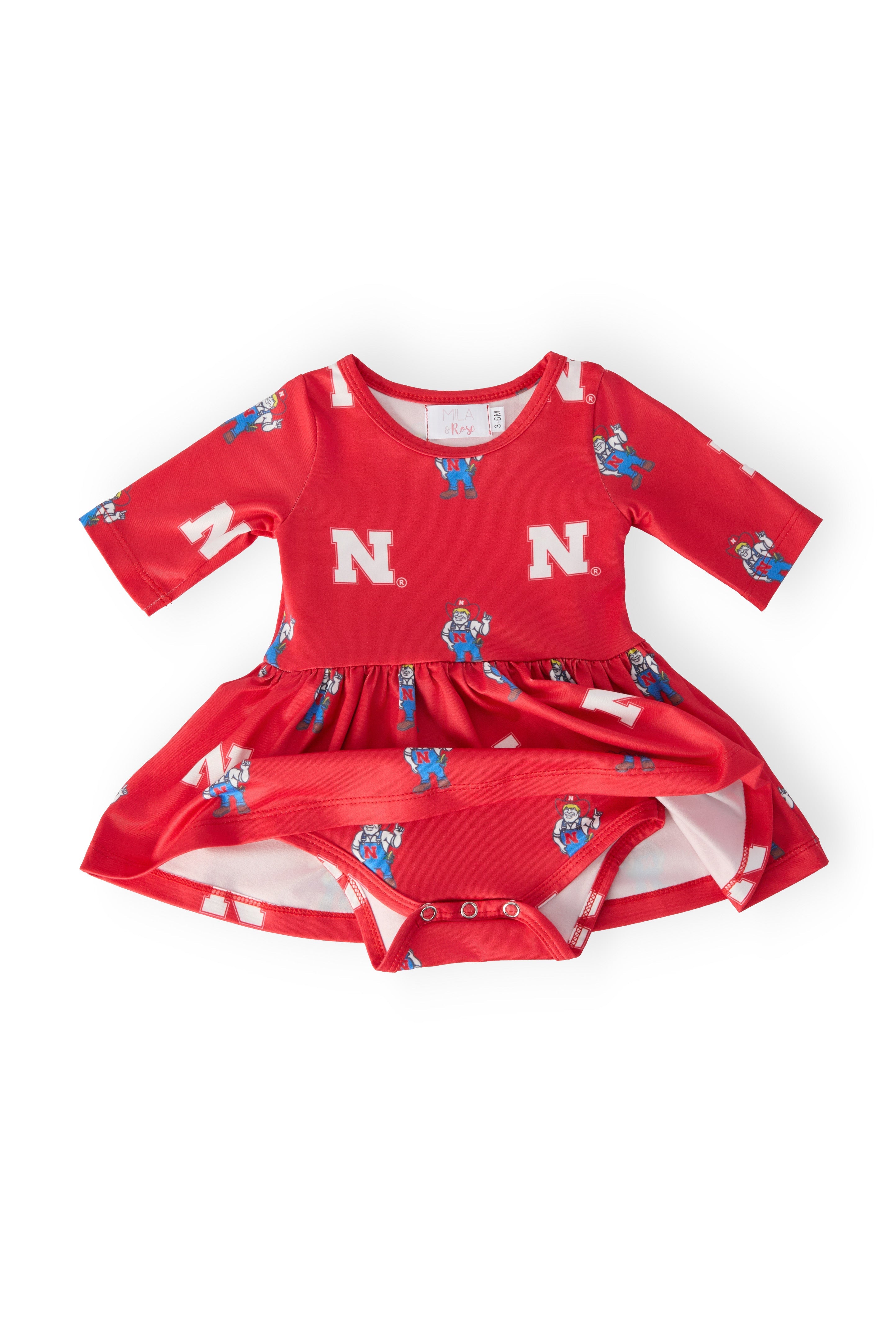 Nebraska Red Herbie Husker 3/4 Sleeve Twirl Bodysuit by Mila & Rose ®