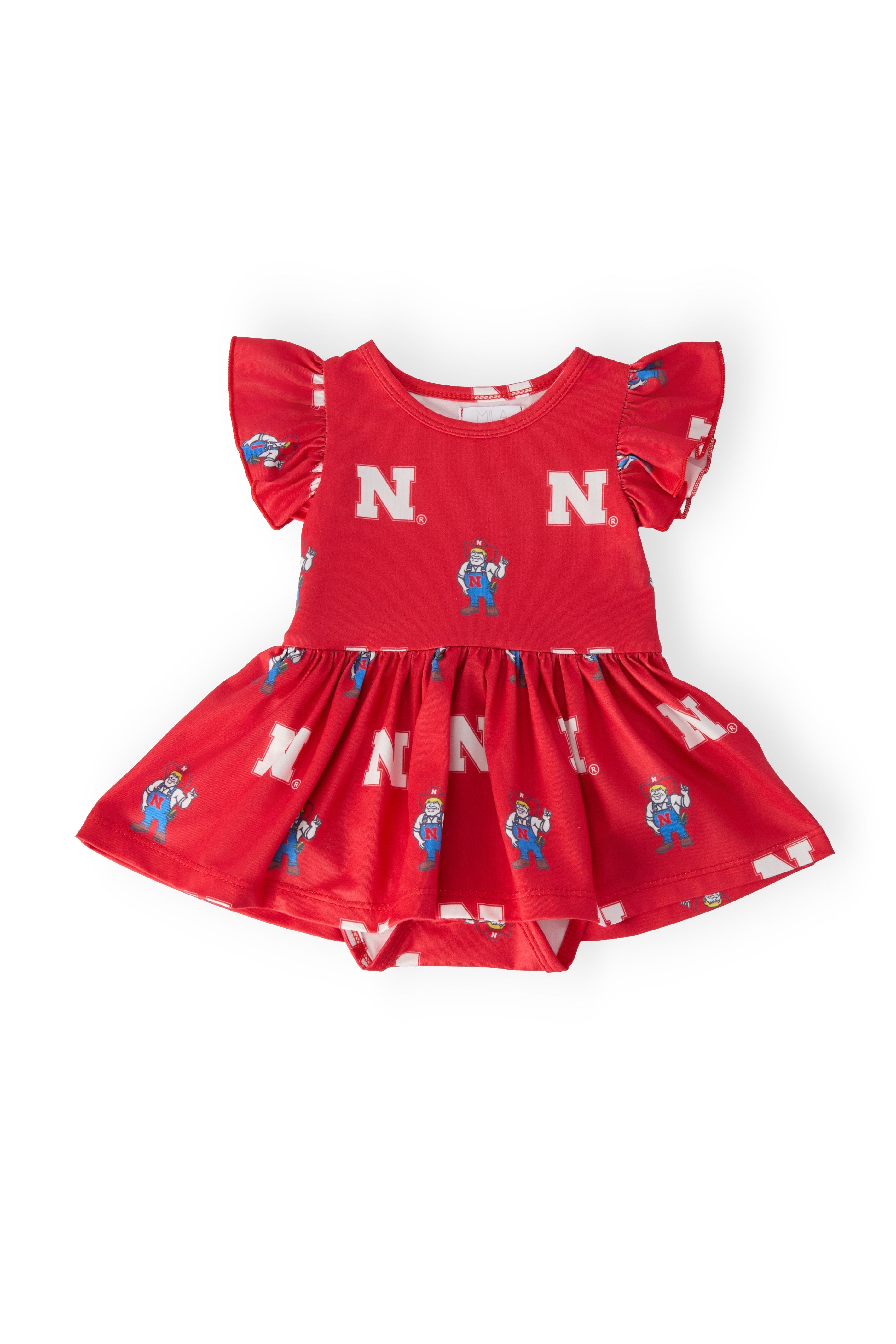 Nebraska Red Herbie Husker S/S Flutter Twirl Bodysuit by Mila & Rose ®
