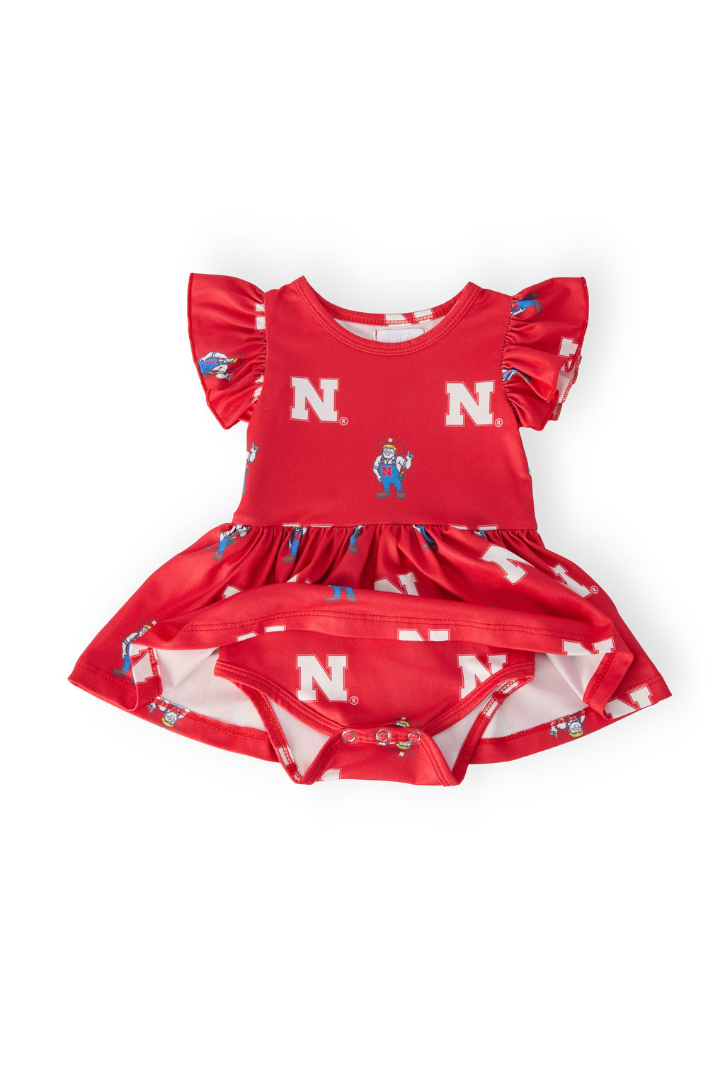 Nebraska Red Herbie Husker S/S Flutter Twirl Bodysuit by Mila & Rose ®