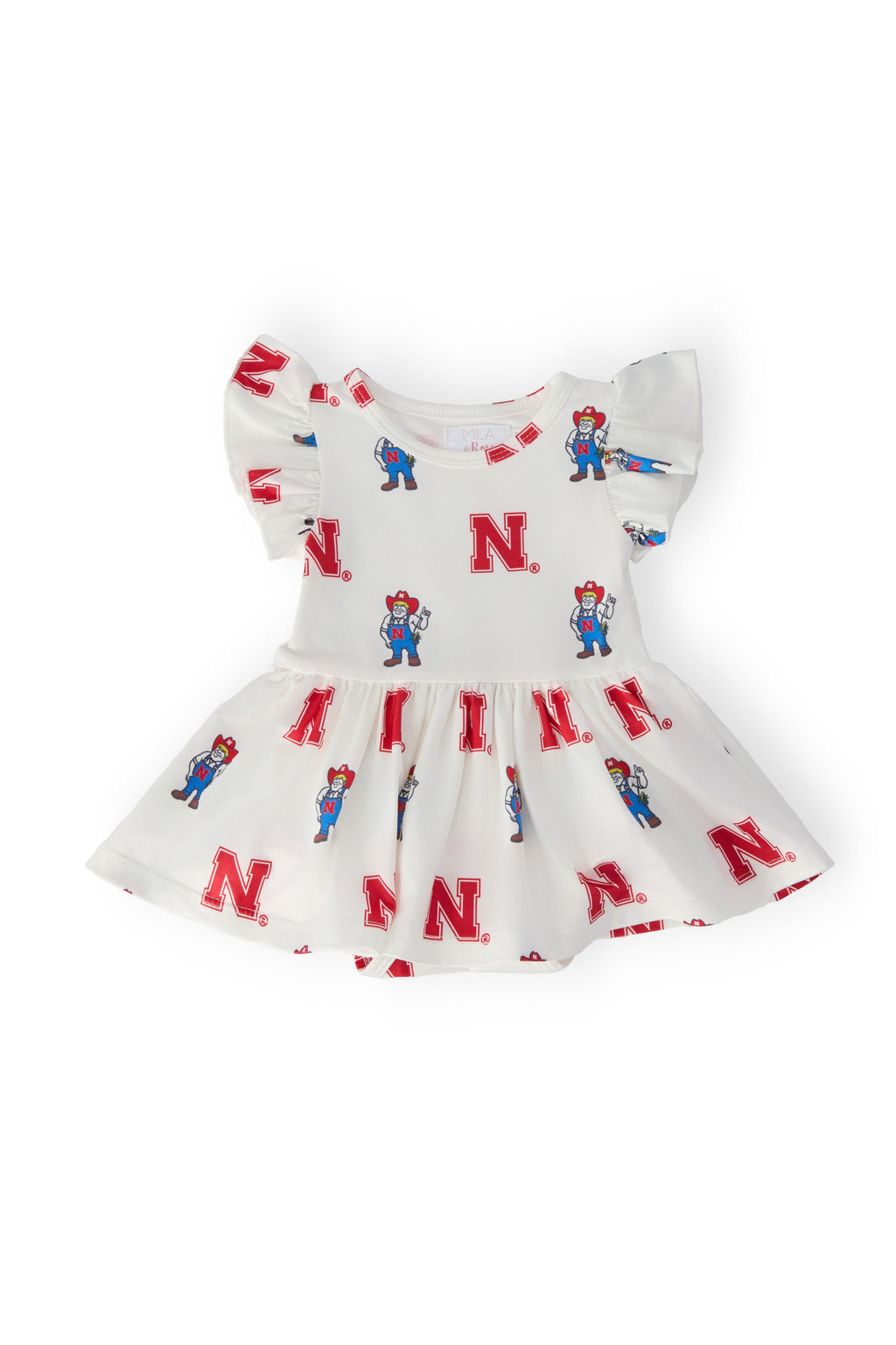 Nebraska White Herbie Husker S/S Flutter Twirl Bodysuit by Mila & Rose ®