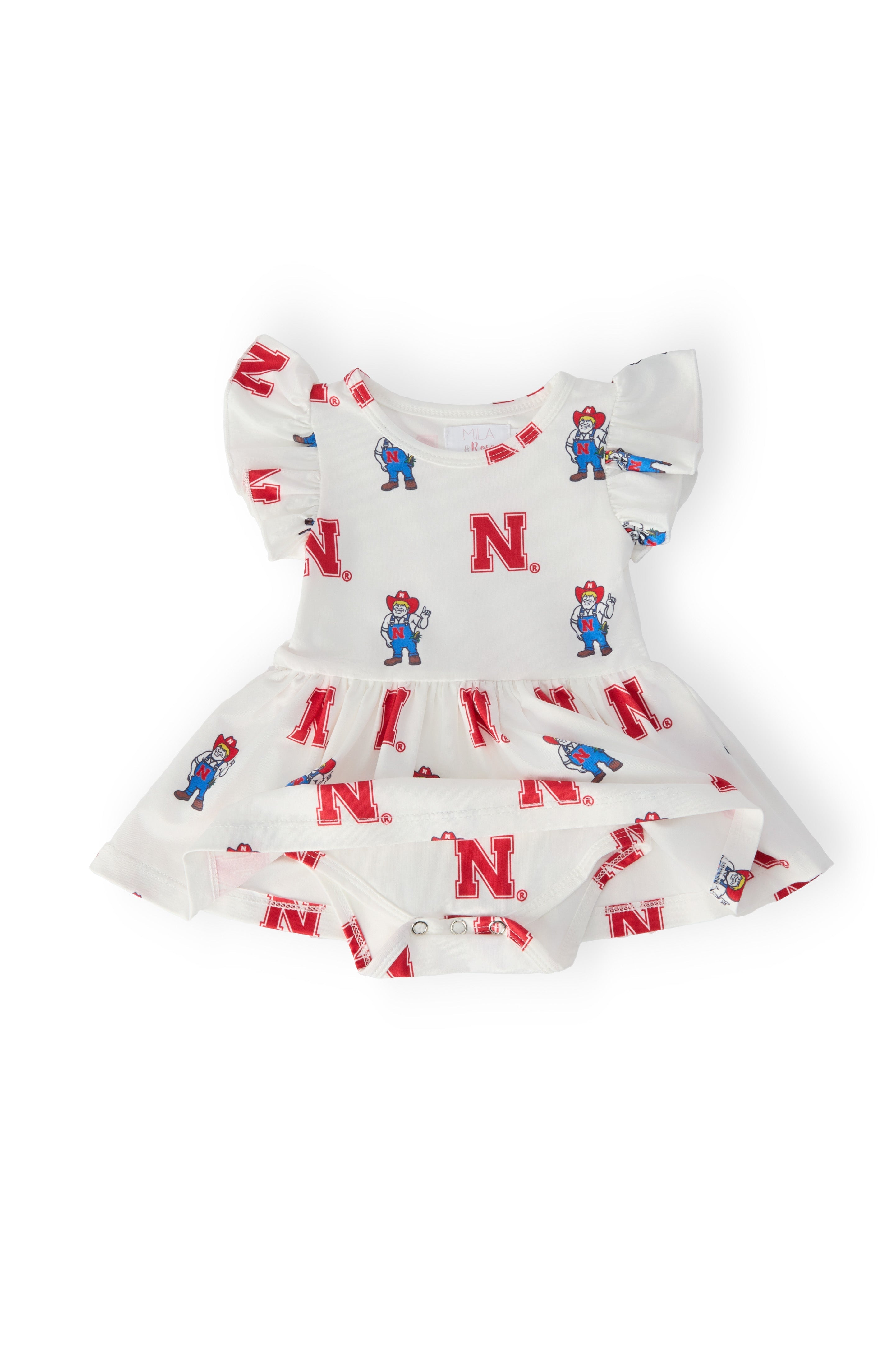 Nebraska White Herbie Husker S/S Flutter Twirl Bodysuit by Mila & Rose ®
