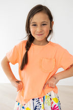Neon Coral Ruffle Pocket Tee by Mila & Rose ®
