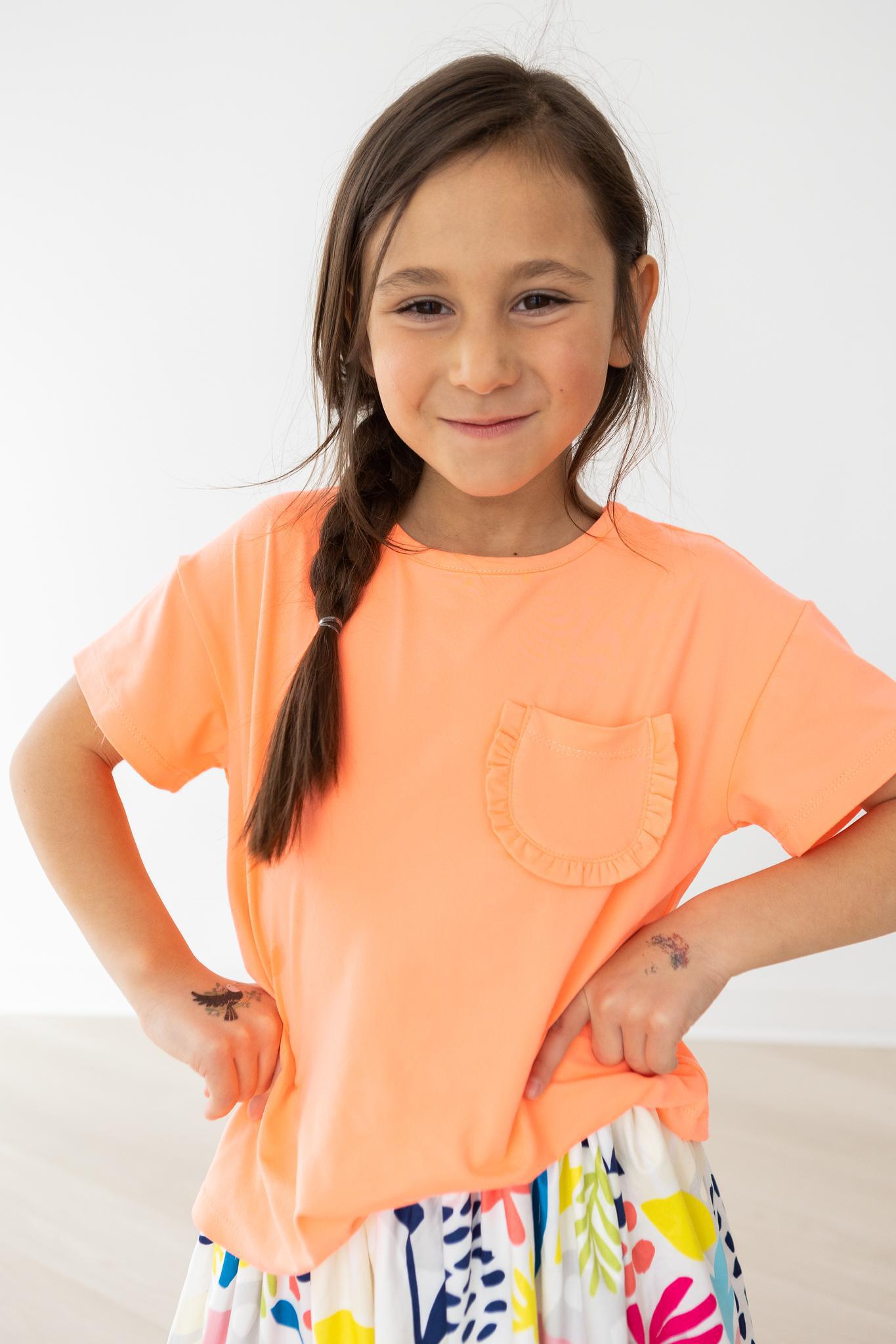 Neon Coral Ruffle Pocket Tee by Mila & Rose ®