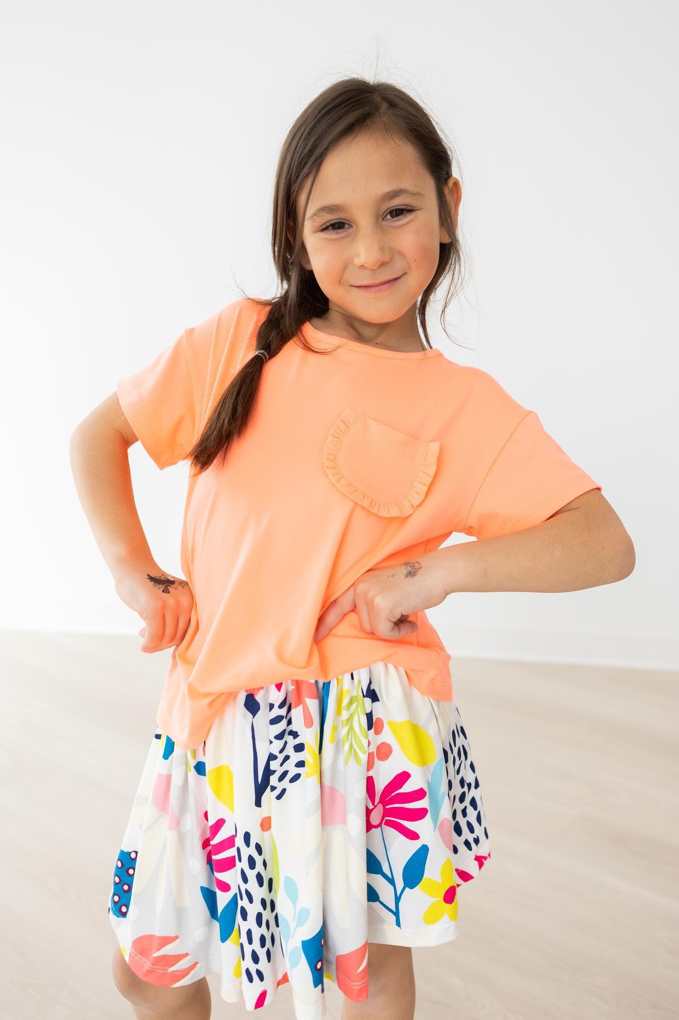Neon Coral Ruffle Pocket Tee by Mila & Rose ®