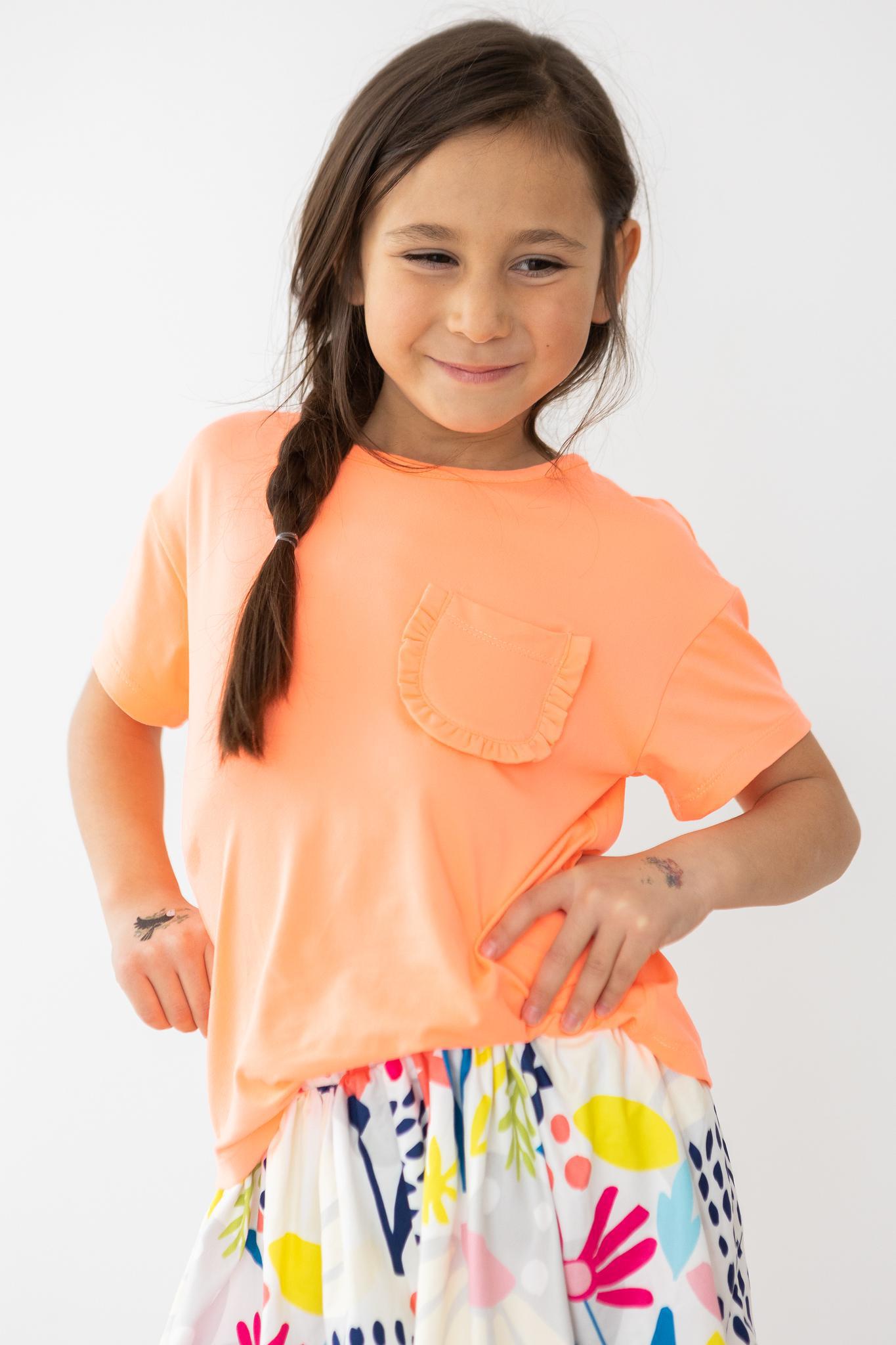 Neon Coral Ruffle Pocket Tee by Mila & Rose ®