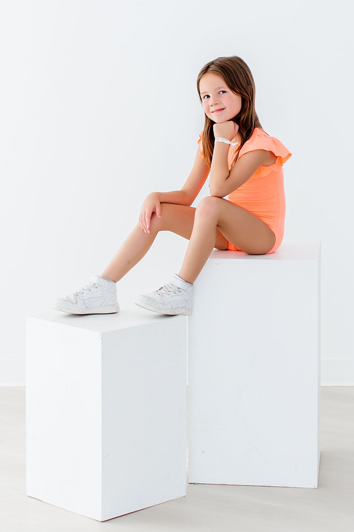 Neon Coral S/S Flutter Sleeve Leotard by Mila & Rose ®
