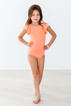 Neon Coral S/S Flutter Sleeve Leotard by Mila & Rose ®
