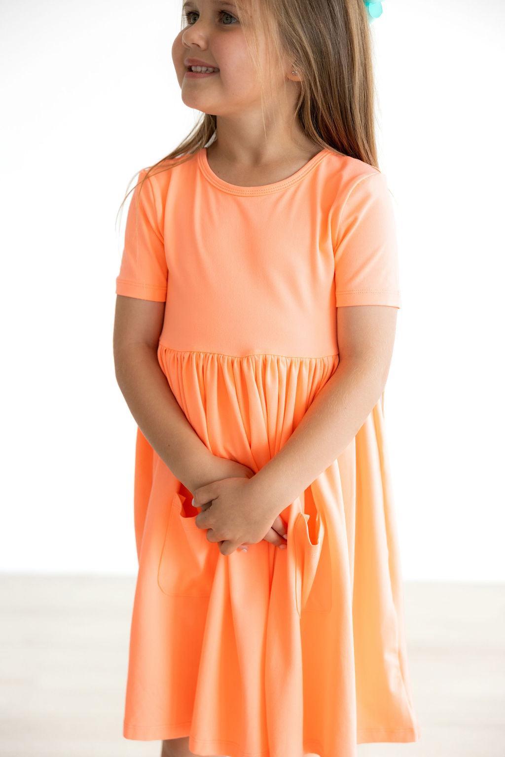 Neon Coral S/S Pocket Twirl Dress by Mila & Rose ®