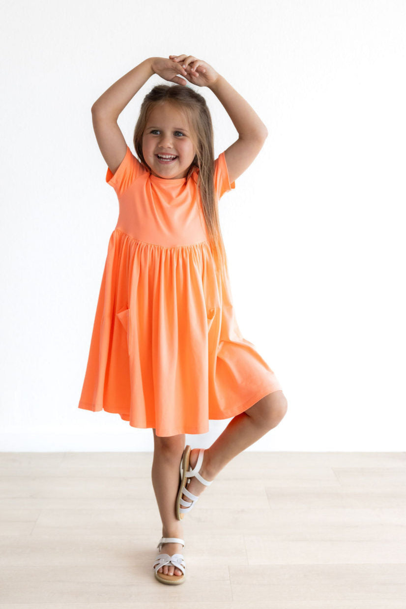 Neon Coral S/S Pocket Twirl Dress by Mila & Rose ®