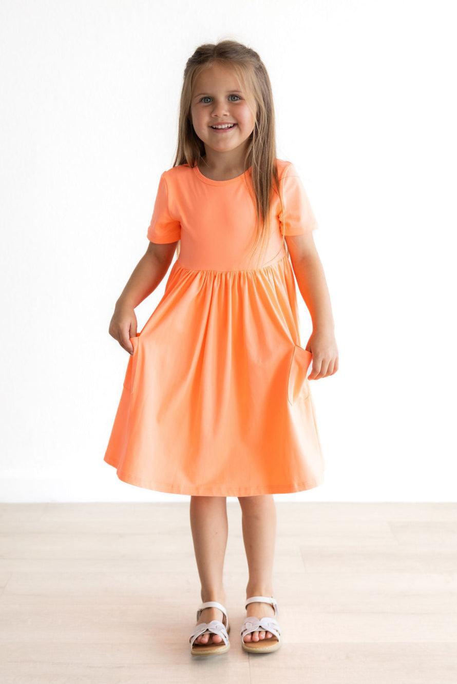Neon Coral S/S Pocket Twirl Dress by Mila & Rose ®