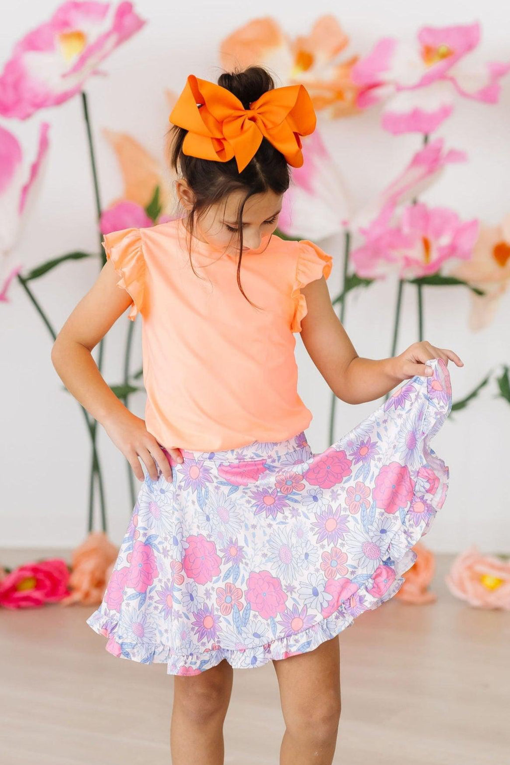 Neon Coral S/S Ruffle Tee by Mila & Rose ®