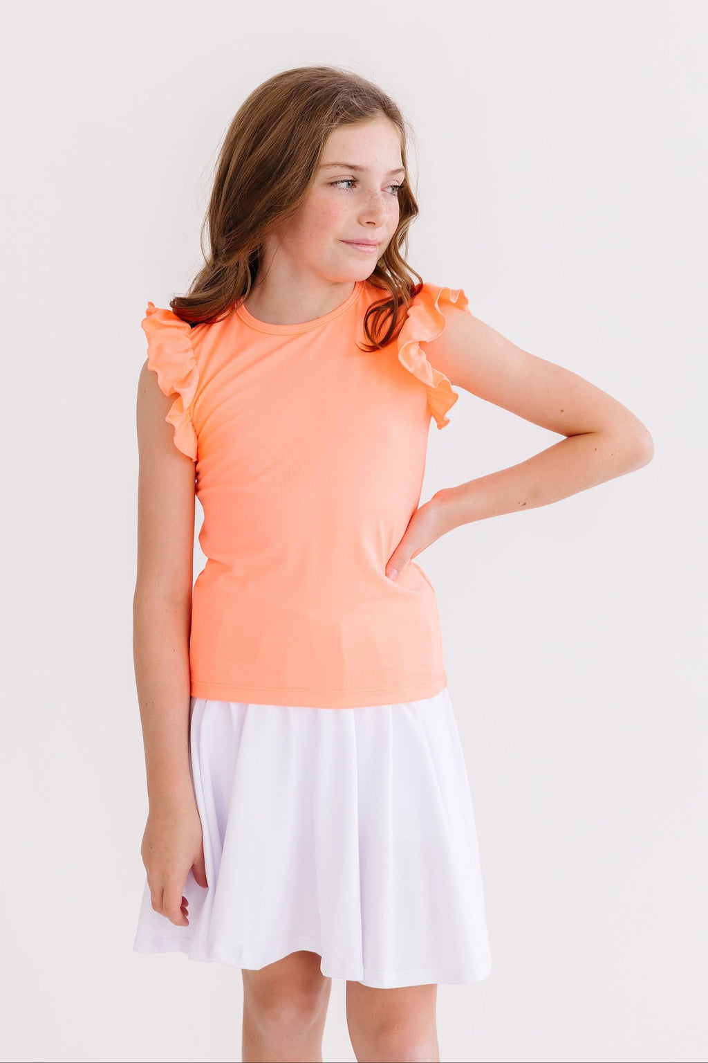 Neon Coral S/S Ruffle Tee by Mila & Rose ®