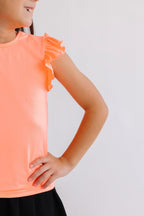 Neon Coral S/S Ruffle Tee by Mila & Rose ®