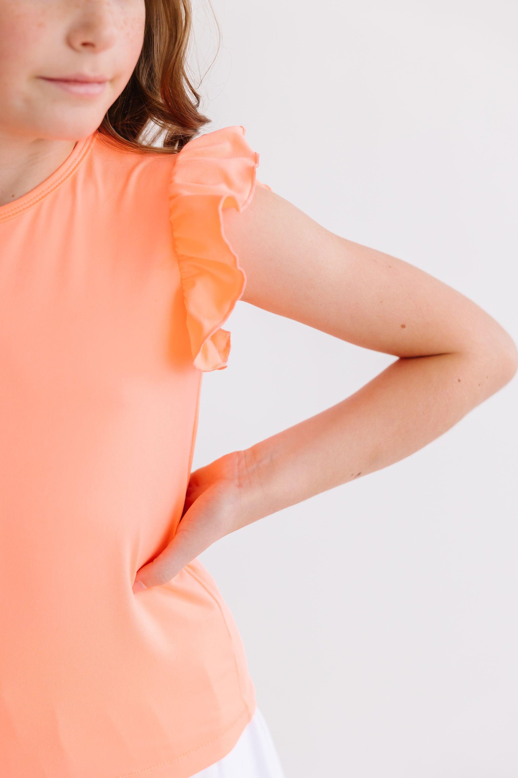 Neon Coral S/S Ruffle Tee by Mila & Rose ®