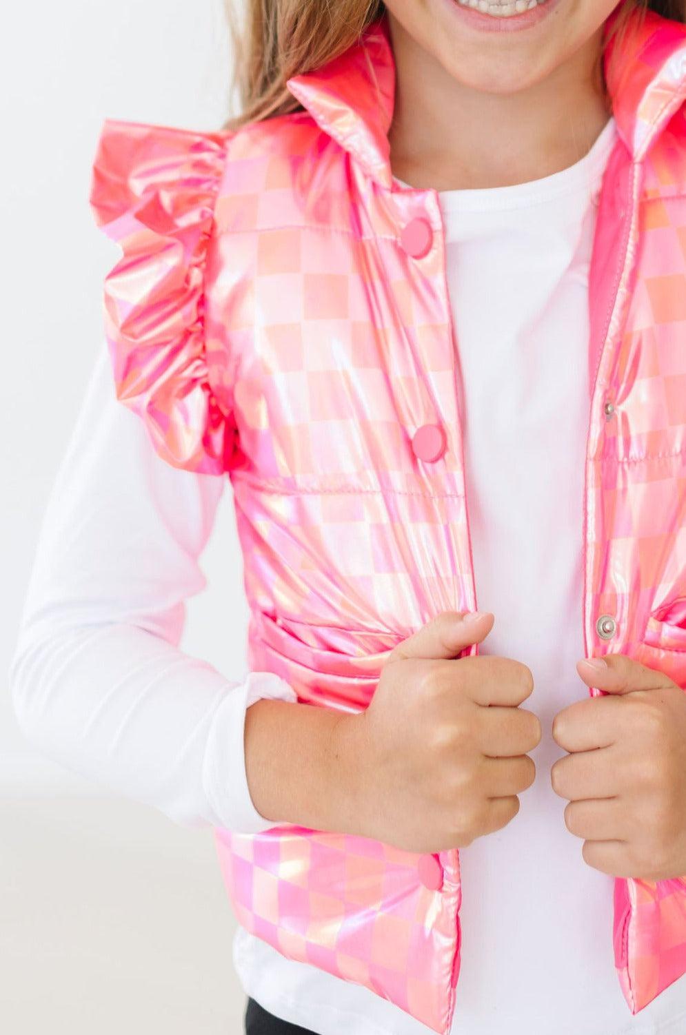 Neon Pink Checker Puffer Vest by Mila & Rose ®