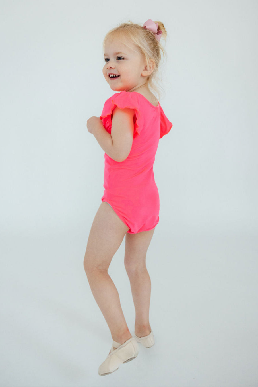 Neon Pink S/S Flutter Sleeve Leotard by Mila & Rose ®