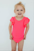 Neon Pink S/S Flutter Sleeve Leotard by Mila & Rose ®