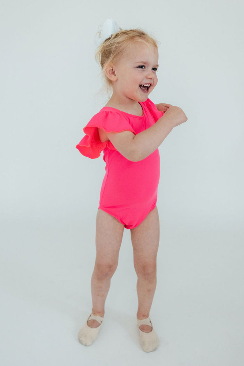 Neon Pink S/S Flutter Sleeve Leotard by Mila & Rose ®