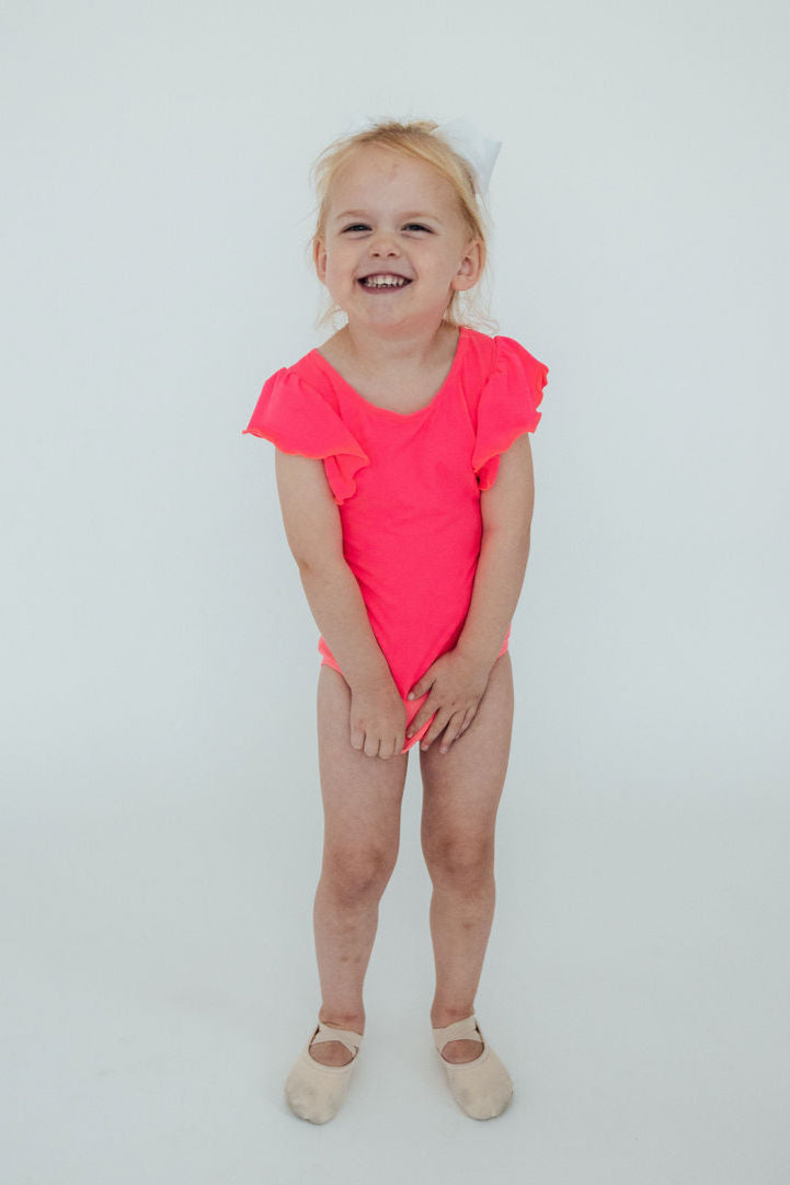 Neon Pink S/S Flutter Sleeve Leotard by Mila & Rose ®