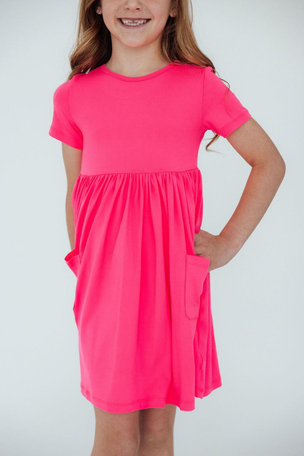 Neon Pink S/S Pocket Twirl Dress by Mila & Rose ®