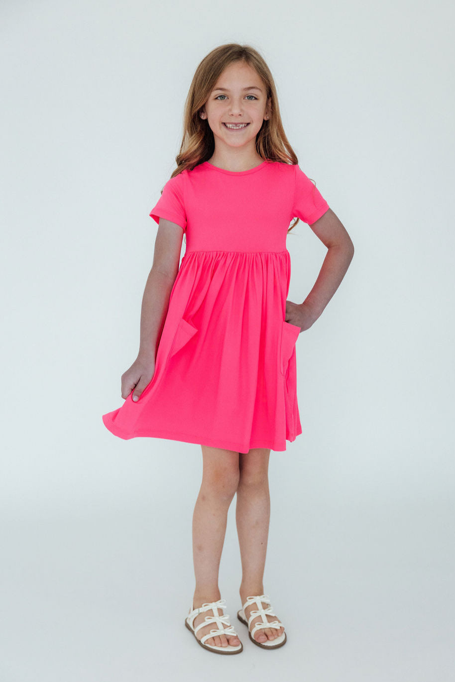 Neon Pink S/S Pocket Twirl Dress by Mila & Rose ®