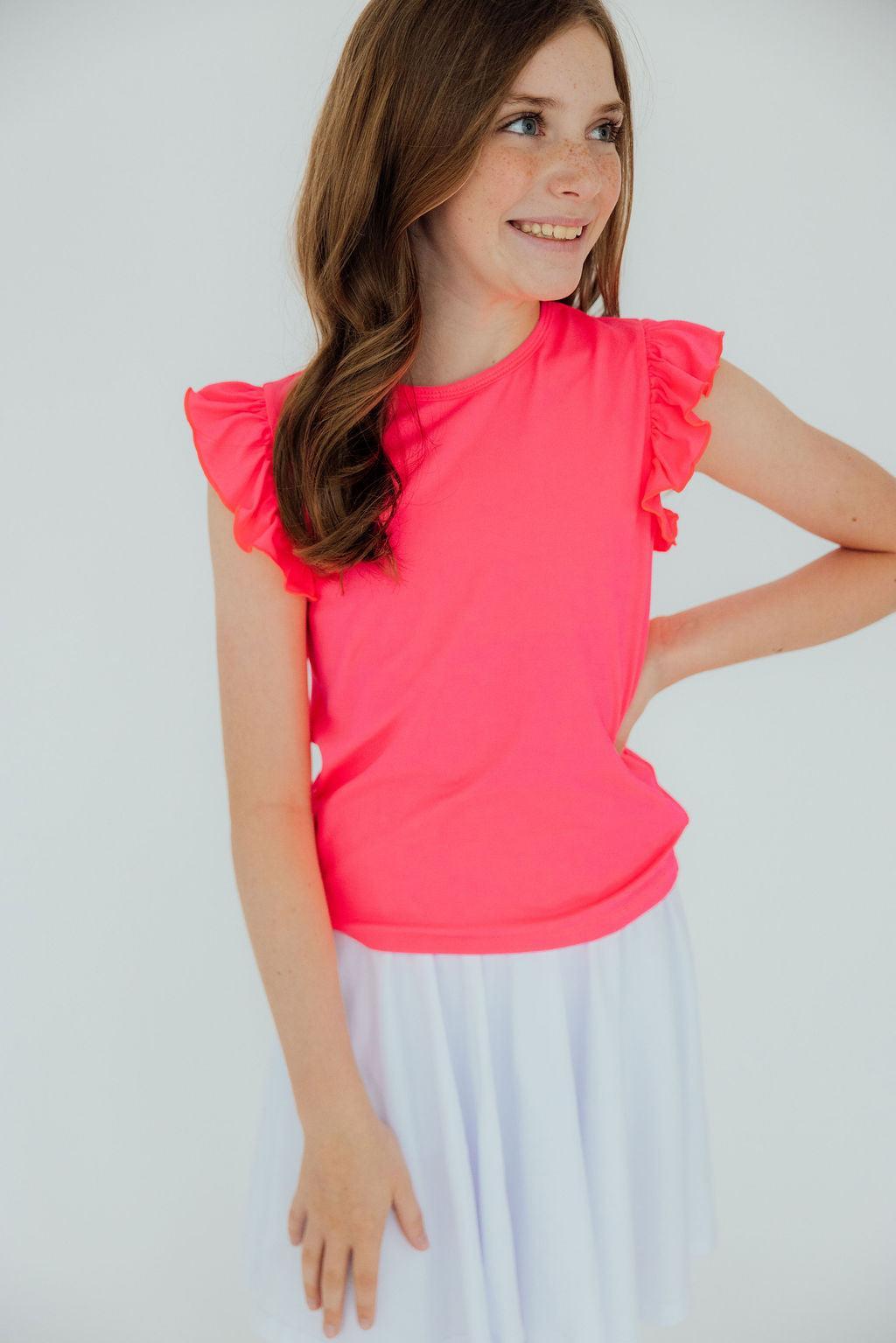 Neon Pink S/S Ruffle Tee by Mila & Rose ®