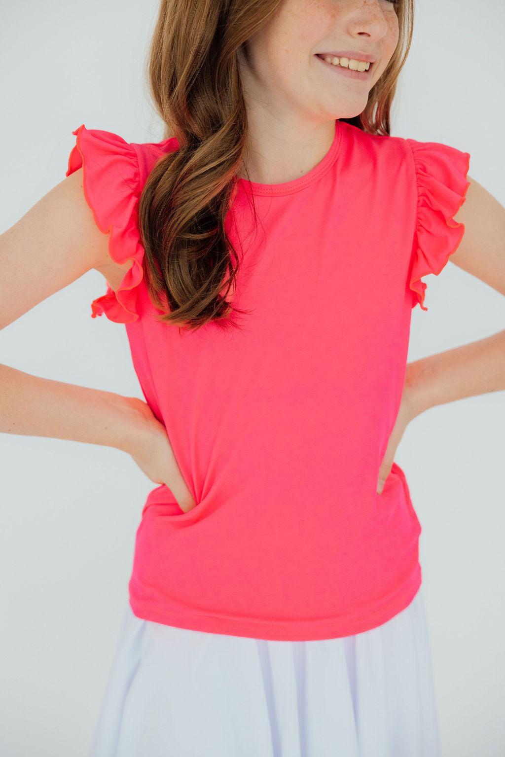 Neon Pink S/S Ruffle Tee by Mila & Rose ®