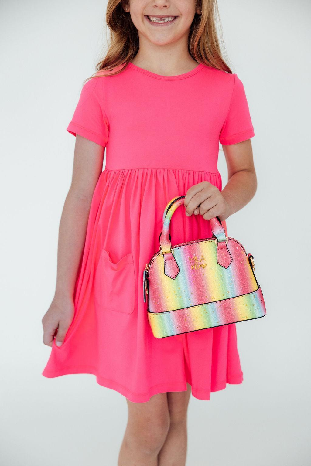 Neon Rainbow Glitter Girl's Crossbody Purse by Mila & Rose ®