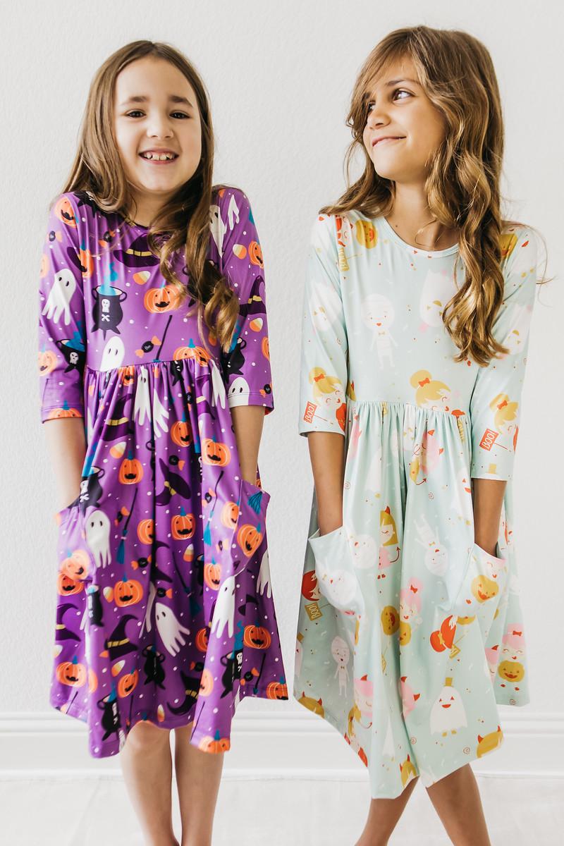 No Tricks, Just Treats 3/4 Sleeve Pocket Twirl Dress by Mila & Rose ®