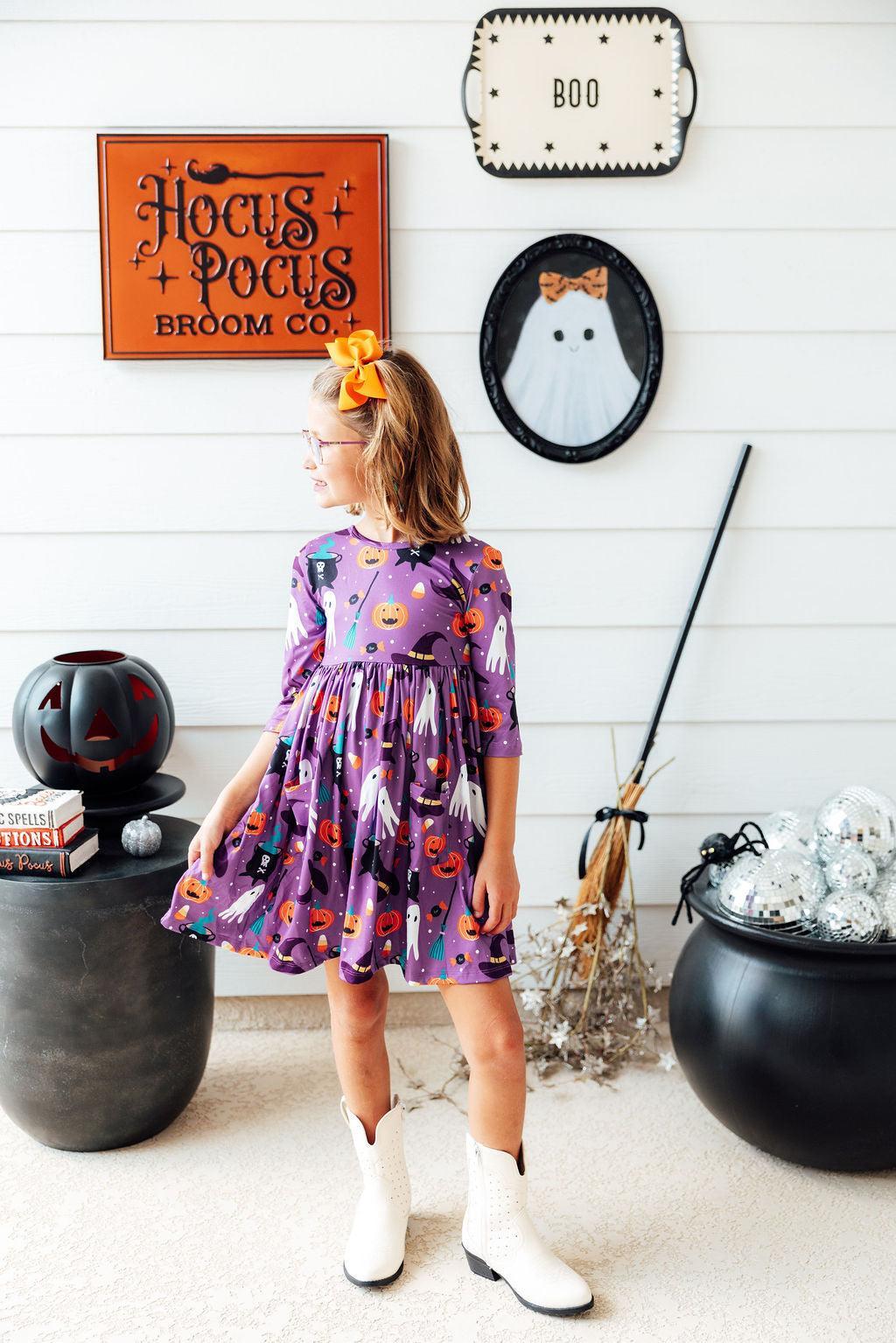No Tricks, Just Treats 3/4 Sleeve Pocket Twirl Dress by Mila & Rose ®