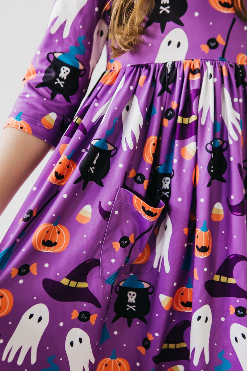 No Tricks, Just Treats 3/4 Sleeve Pocket Twirl Dress by Mila & Rose ®