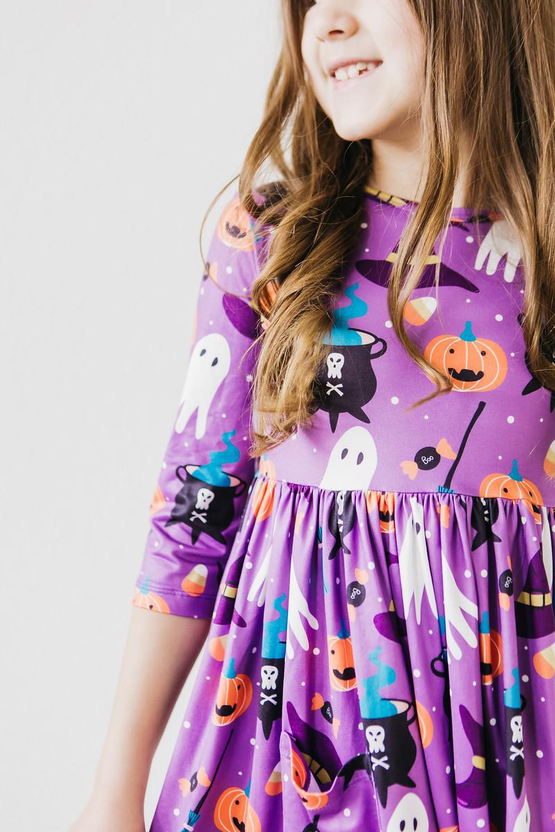 No Tricks, Just Treats 3/4 Sleeve Pocket Twirl Dress by Mila & Rose ®