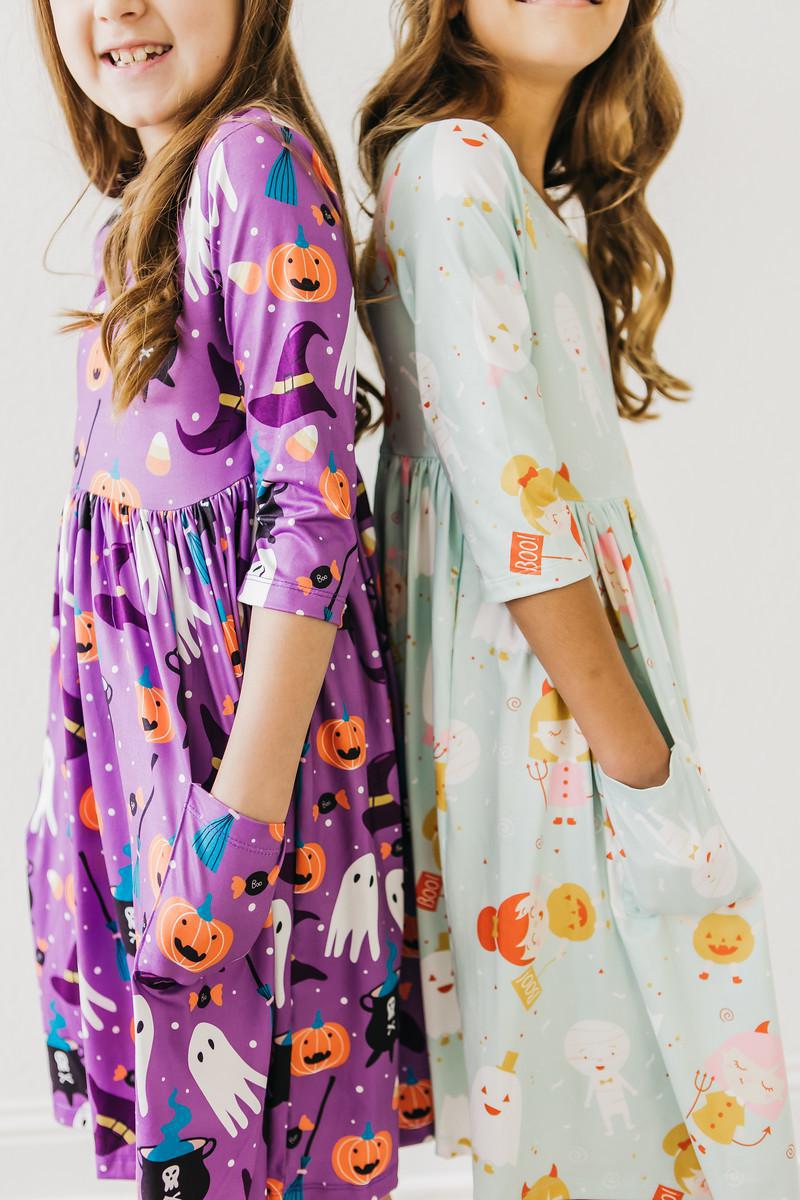 No Tricks, Just Treats 3/4 Sleeve Pocket Twirl Dress by Mila & Rose ®