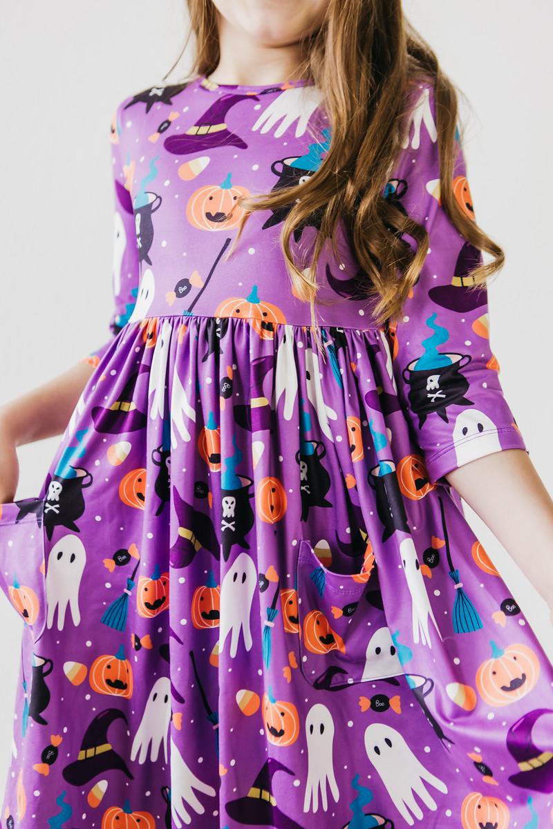 No Tricks, Just Treats 3/4 Sleeve Pocket Twirl Dress by Mila & Rose ®