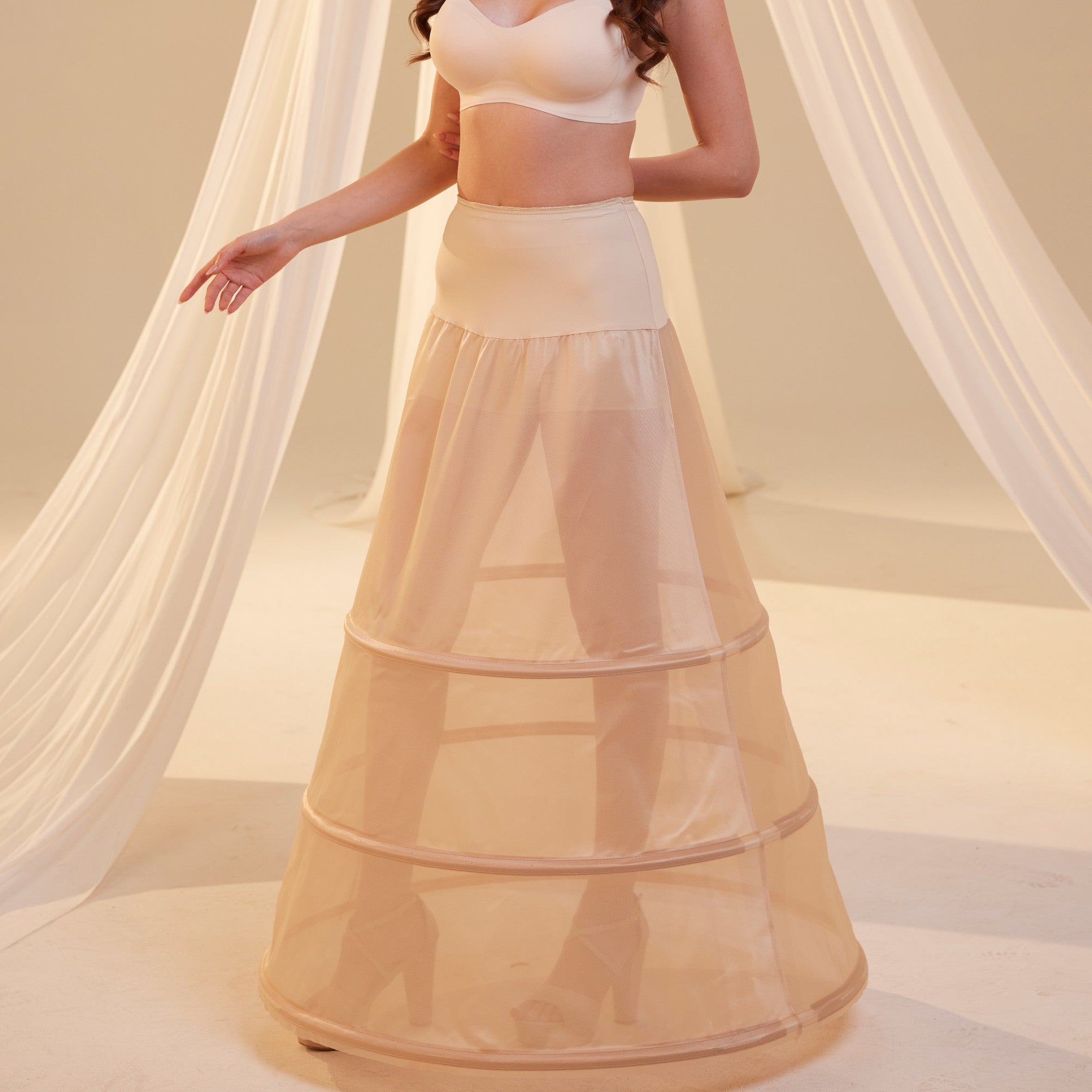 Nude A-Line Wedding Dress Petticoat , 3 Hoops & Waist Corsage by Bridal Port