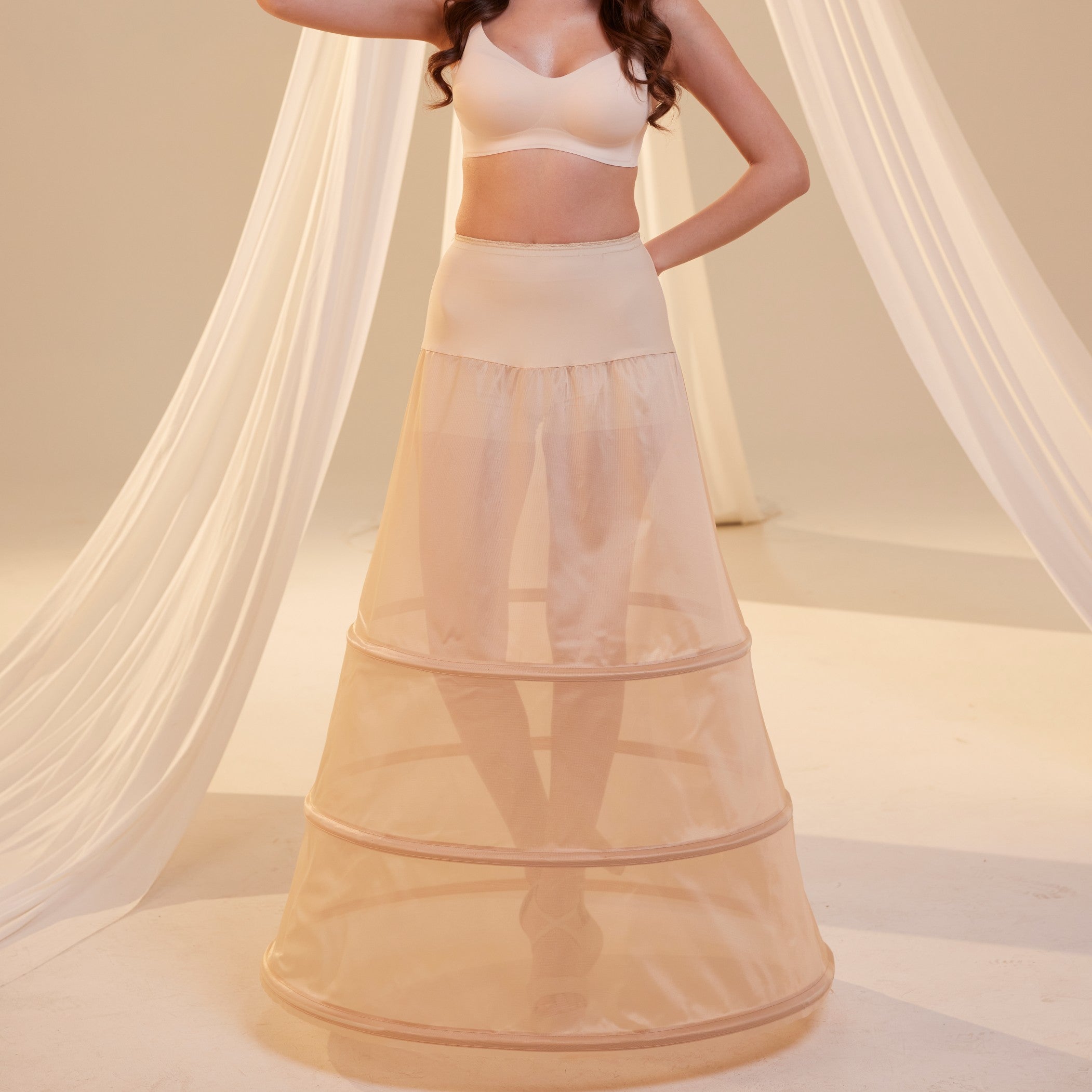 Nude A-Line Wedding Dress Petticoat , 3 Hoops & Waist Corsage by Bridal Port