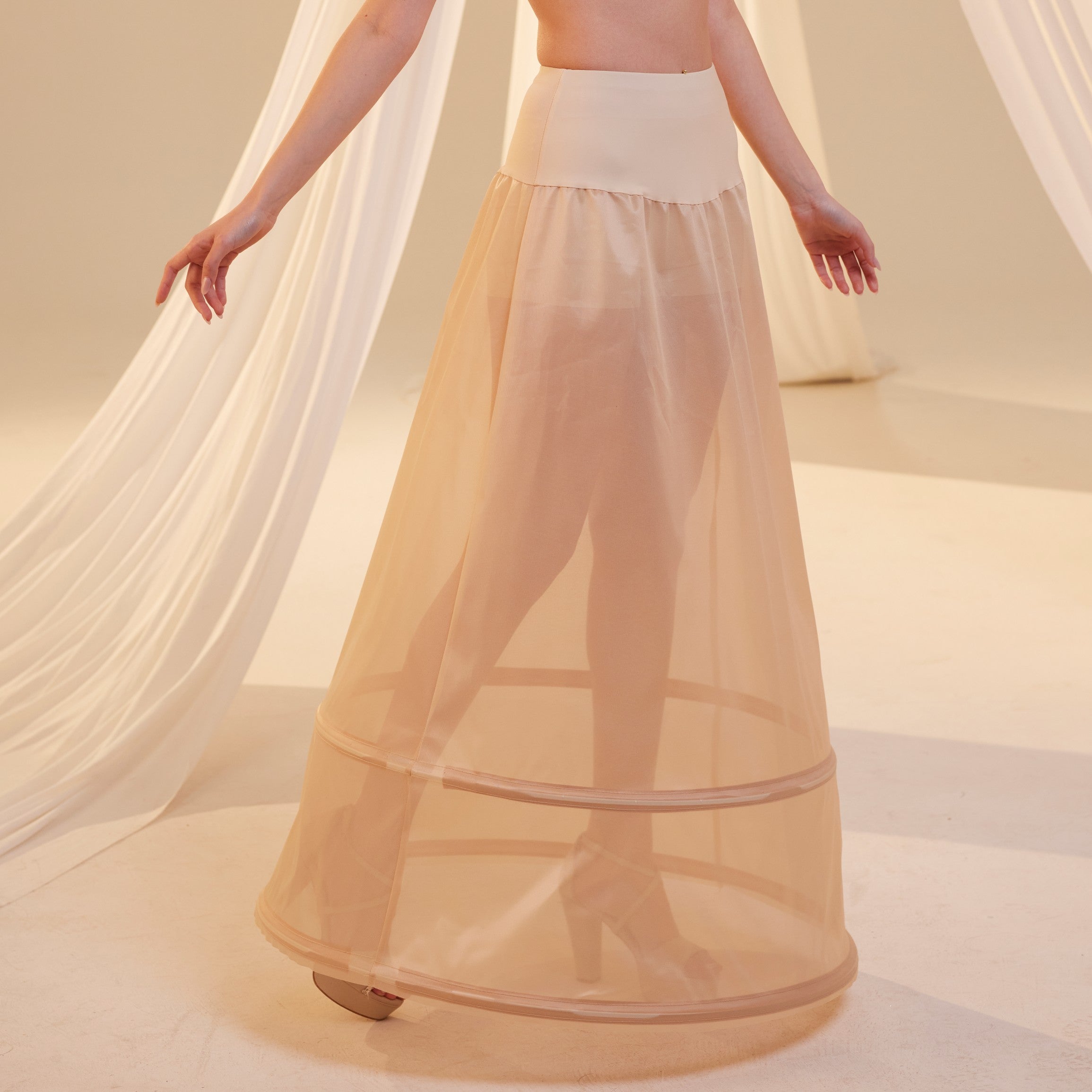 Nude A-Line Wedding Dress Petticoat , Two Hoops Underskirt with Waist Corsage by Bridal Port