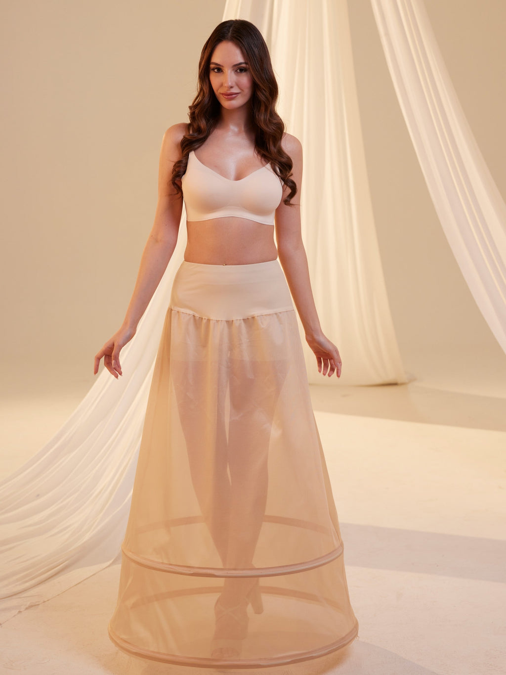 Nude A-Line Wedding Dress Petticoat , Two Hoops Underskirt with Waist Corsage by Bridal Port