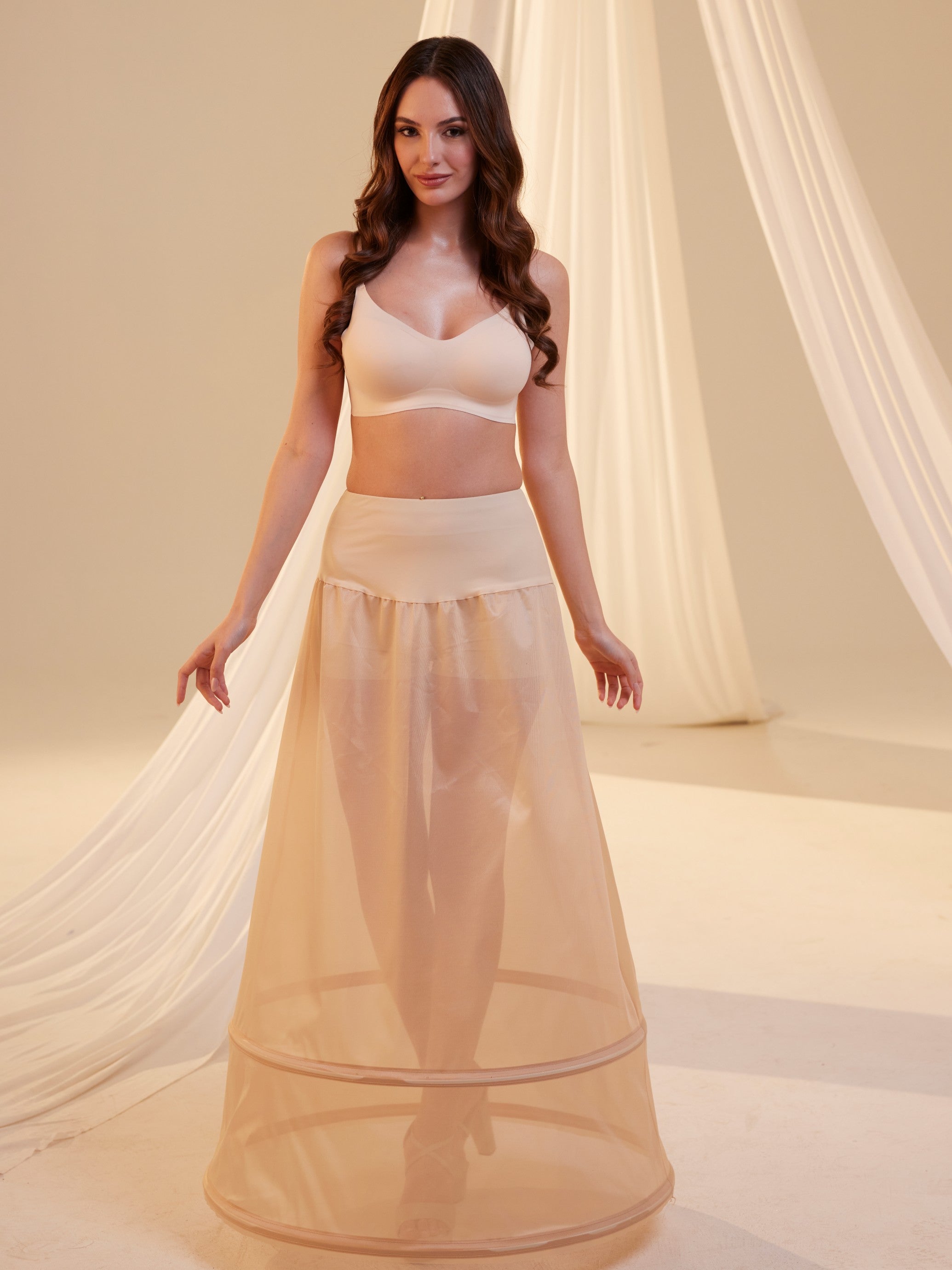 Nude A-Line Wedding Dress Petticoat , Two Hoops Underskirt with Waist Corsage by Bridal Port