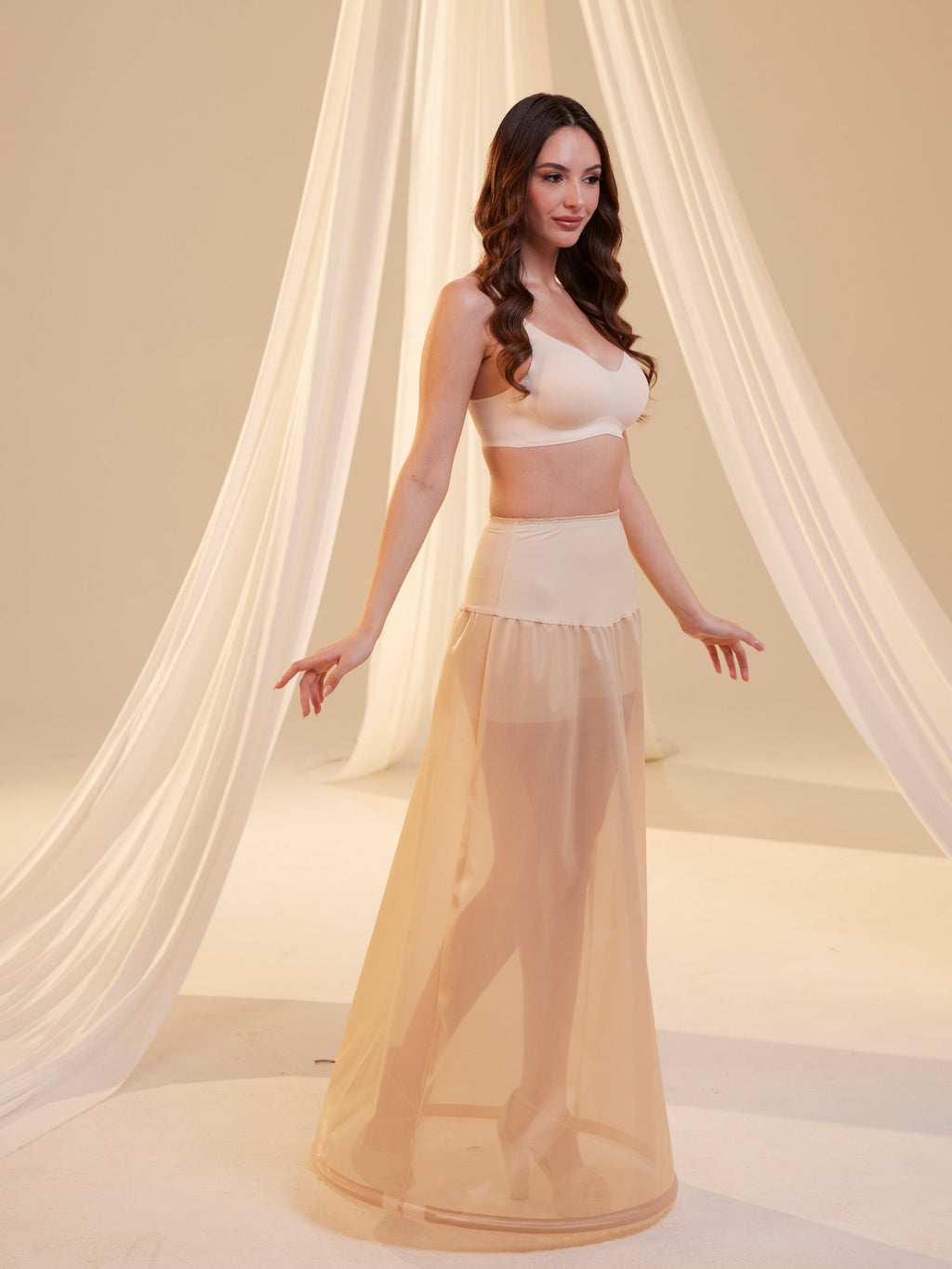 Nude A-Line Wedding Dress Petticoat , One Hoop Underskirt with Waist Corsage by Bridal Port