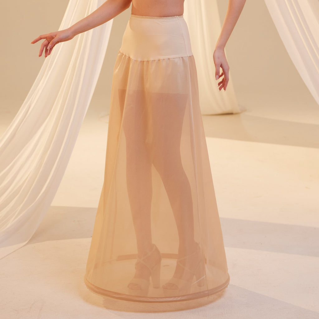 Nude A-Line Wedding Dress Petticoat , One Hoop Underskirt with Waist Corsage by Bridal Port