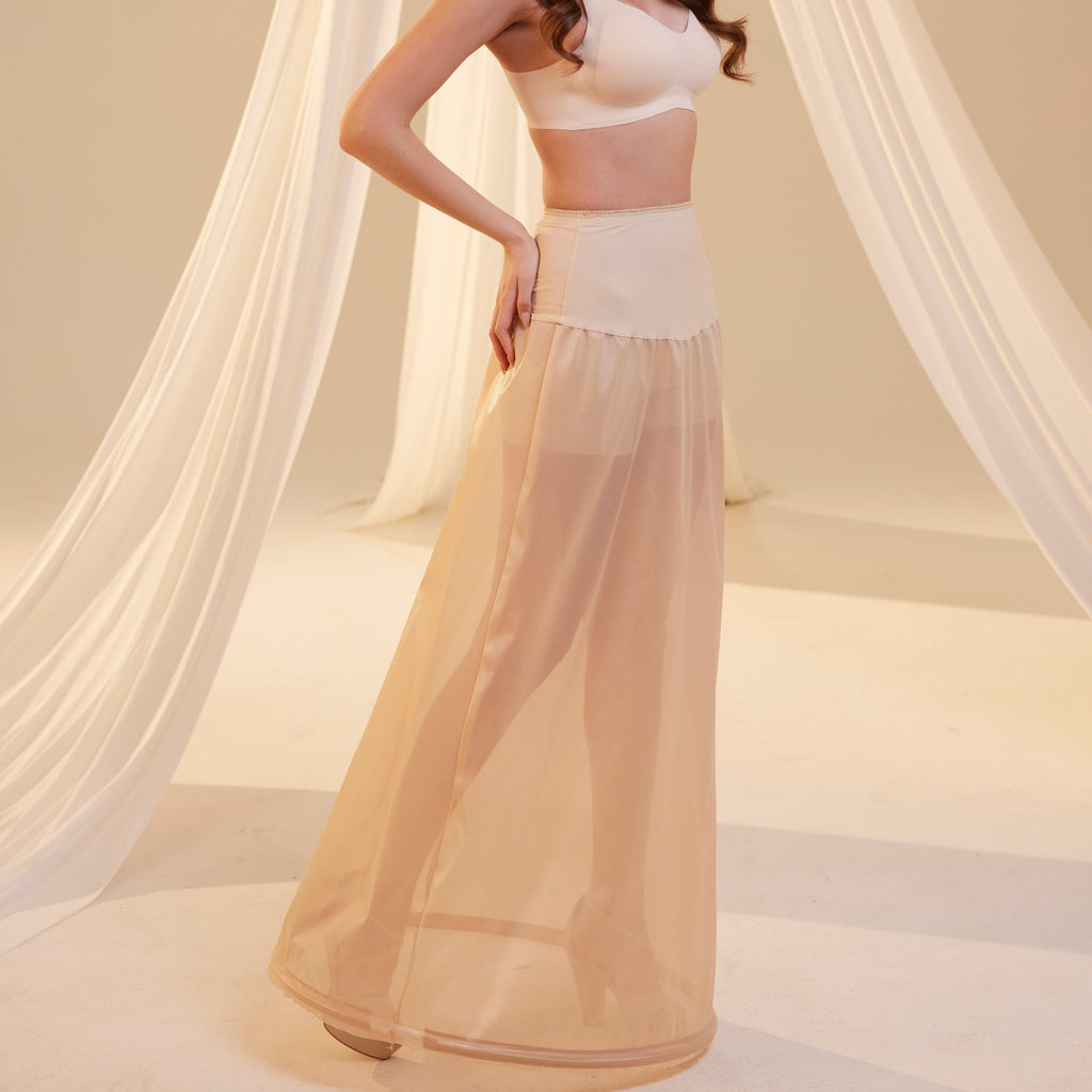 Nude A-Line Wedding Dress Petticoat , One Hoop Underskirt with Waist Corsage by Bridal Port