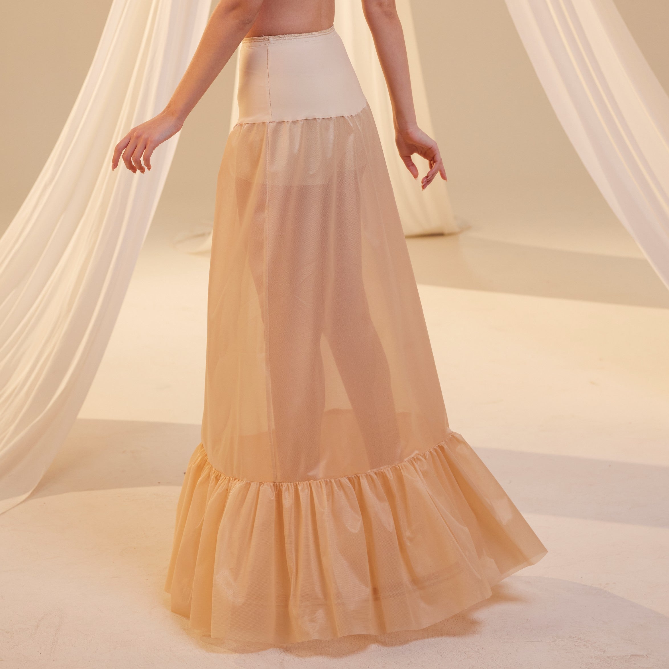 Nude Mermaid Petticoat Skirt with Waist Corsage , Bridal Crinoline Slip by Bridal Port