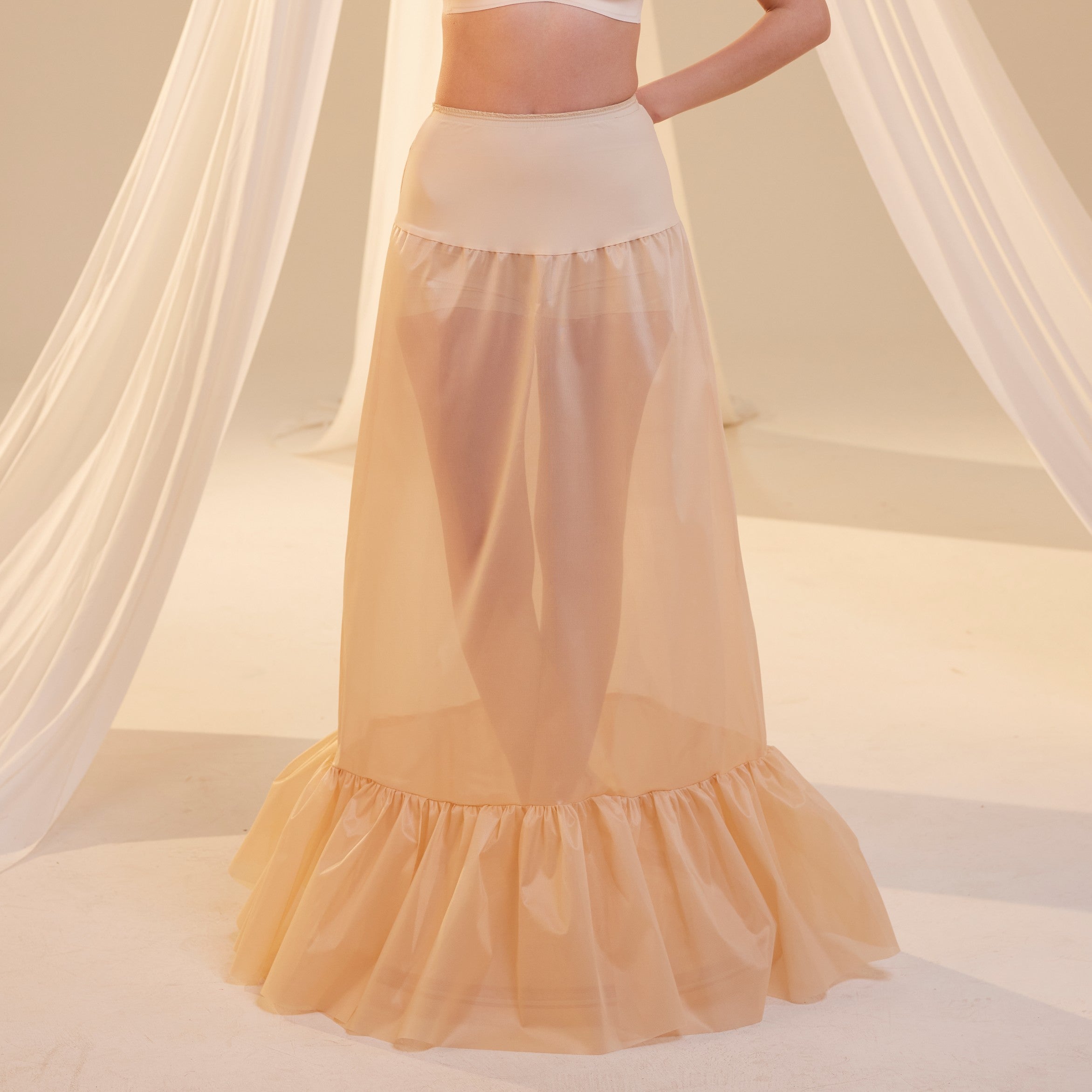 Nude Mermaid Petticoat Skirt with Waist Corsage , Bridal Crinoline Slip by Bridal Port