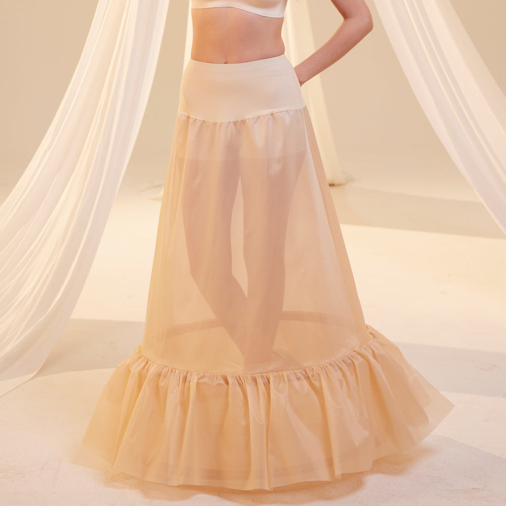 Nude Trumpet Petticoat Skirt with Waist Corsage , Bridal Crinoline Slip by Bridal Port