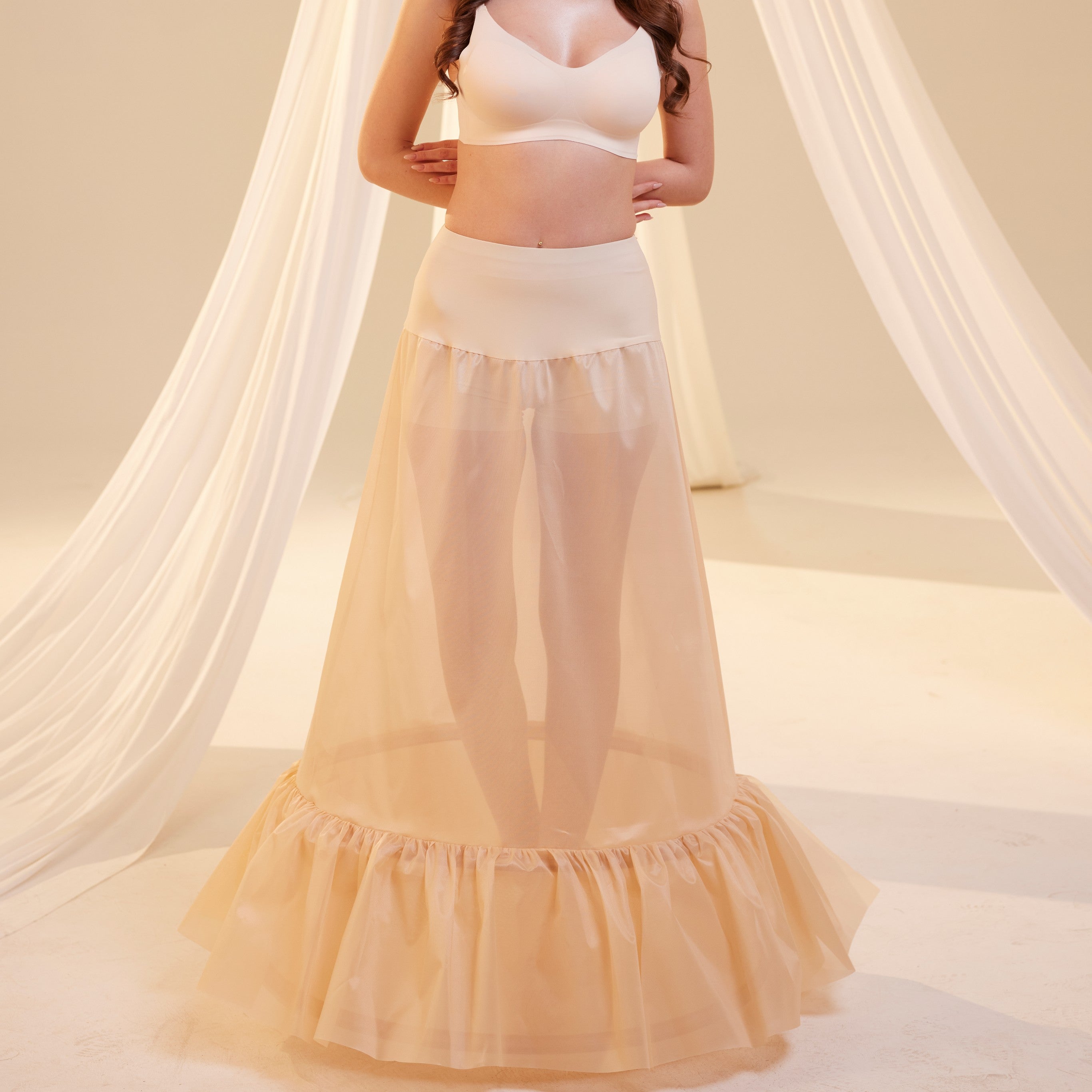 Nude Trumpet Petticoat Skirt with Waist Corsage , Bridal Crinoline Slip by Bridal Port