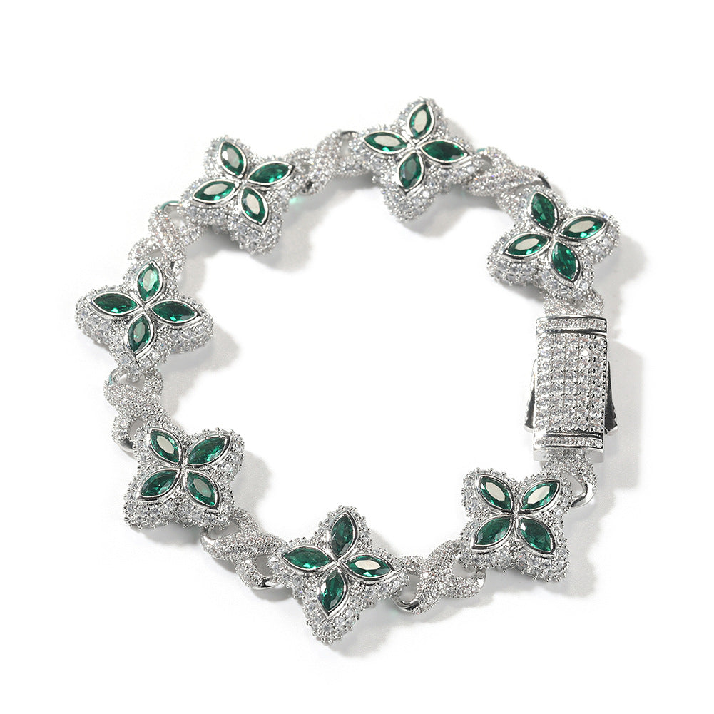Hip-hop zircon colored infinite four-leaf clover bracelet by nowadaysfashion