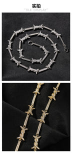 Hiphop zircon-encrusted barbed wire necklace by nowadaysfashion