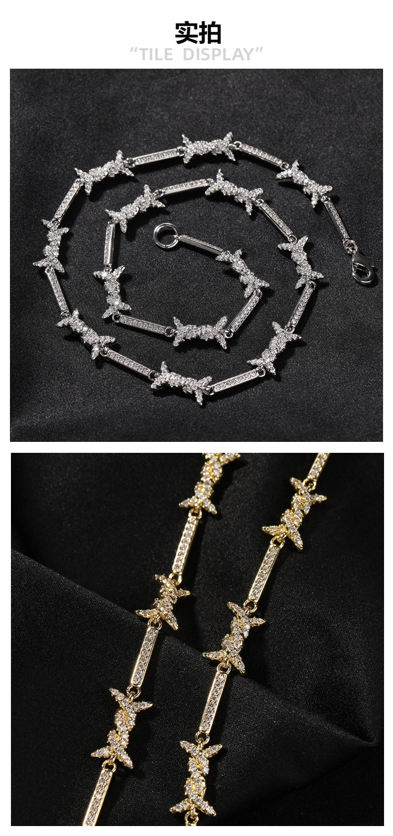 Hiphop zircon-encrusted barbed wire necklace by nowadaysfashion